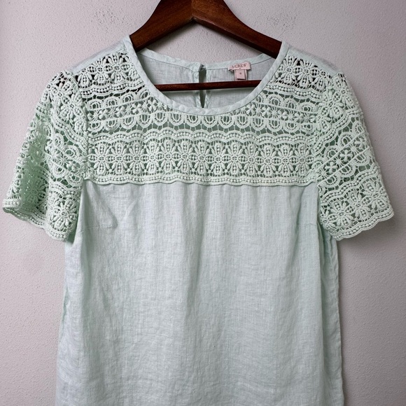 J. Crew Linen & Lace Short Sleeve Blouse Top in Mint Style C3489 Size 10 - Picture 3 of 11